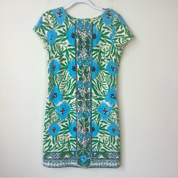 Lilly Pulitzer Layton Sea Oak Ikat Shift Dress Blue Green - Picture 2 of 5